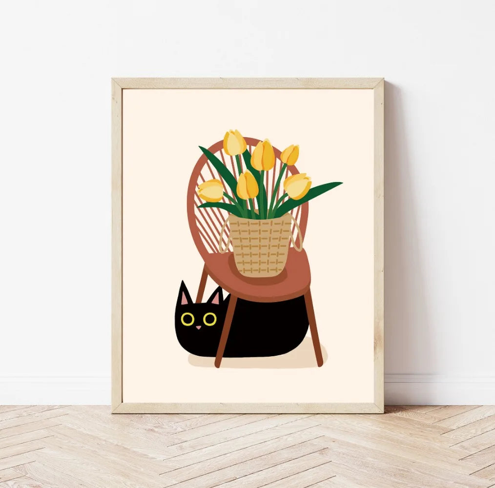 Minimal Plant Cat Poster | 14