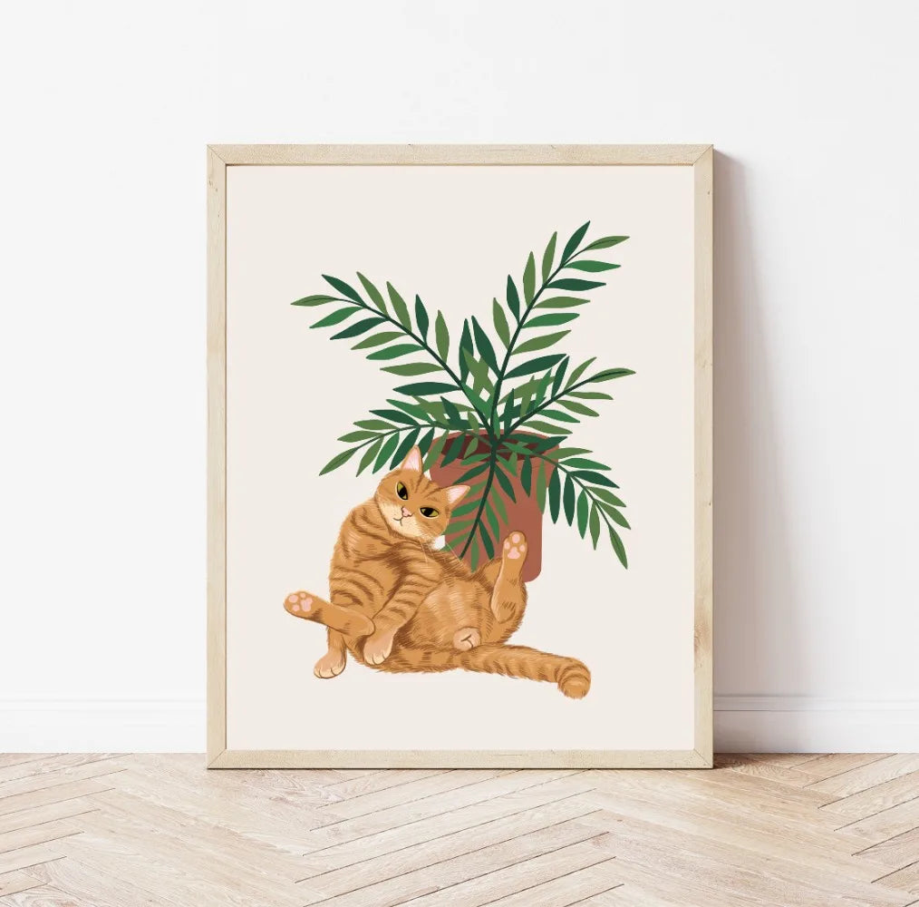 Minimal Plant Cat Poster | 16