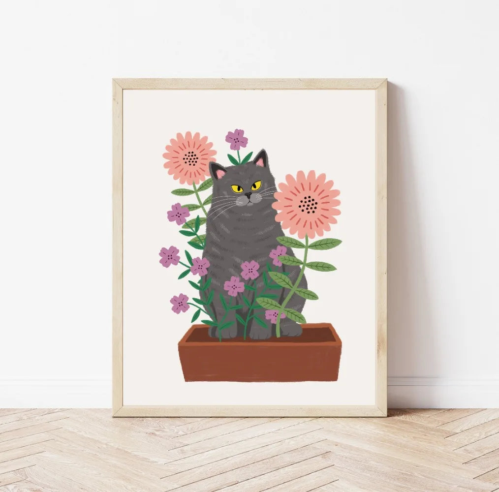 Minimal Plant Cat Poster | 21