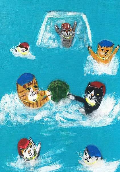 Cat Art Poster Canvas Print | Pool Party Time!