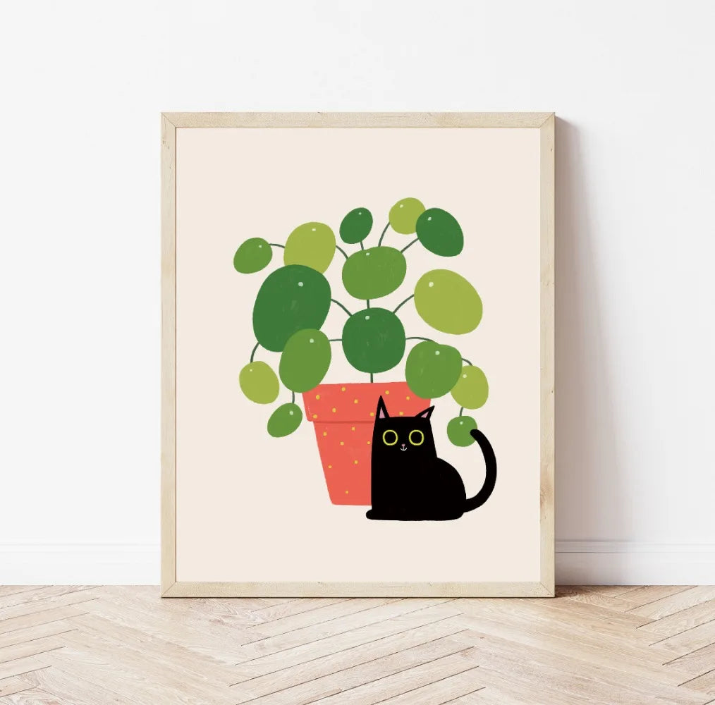 Minimal Plant Cat Poster | 22