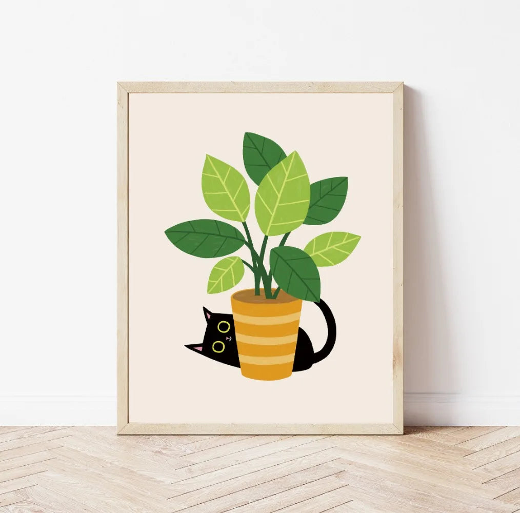 Minimal Plant Cat Poster | 23