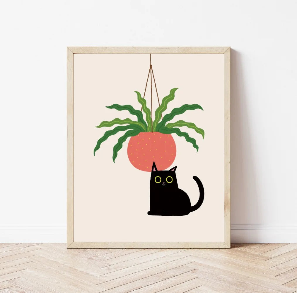 Minimal Plant Cat Poster | 24