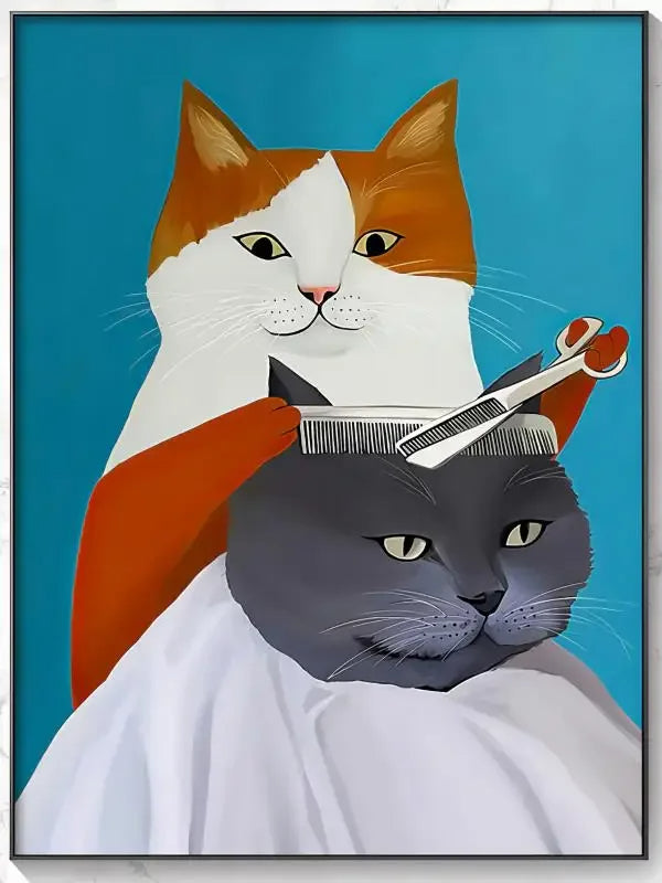 Cat Art Poster Canvas Print | Hair Cutting Cat