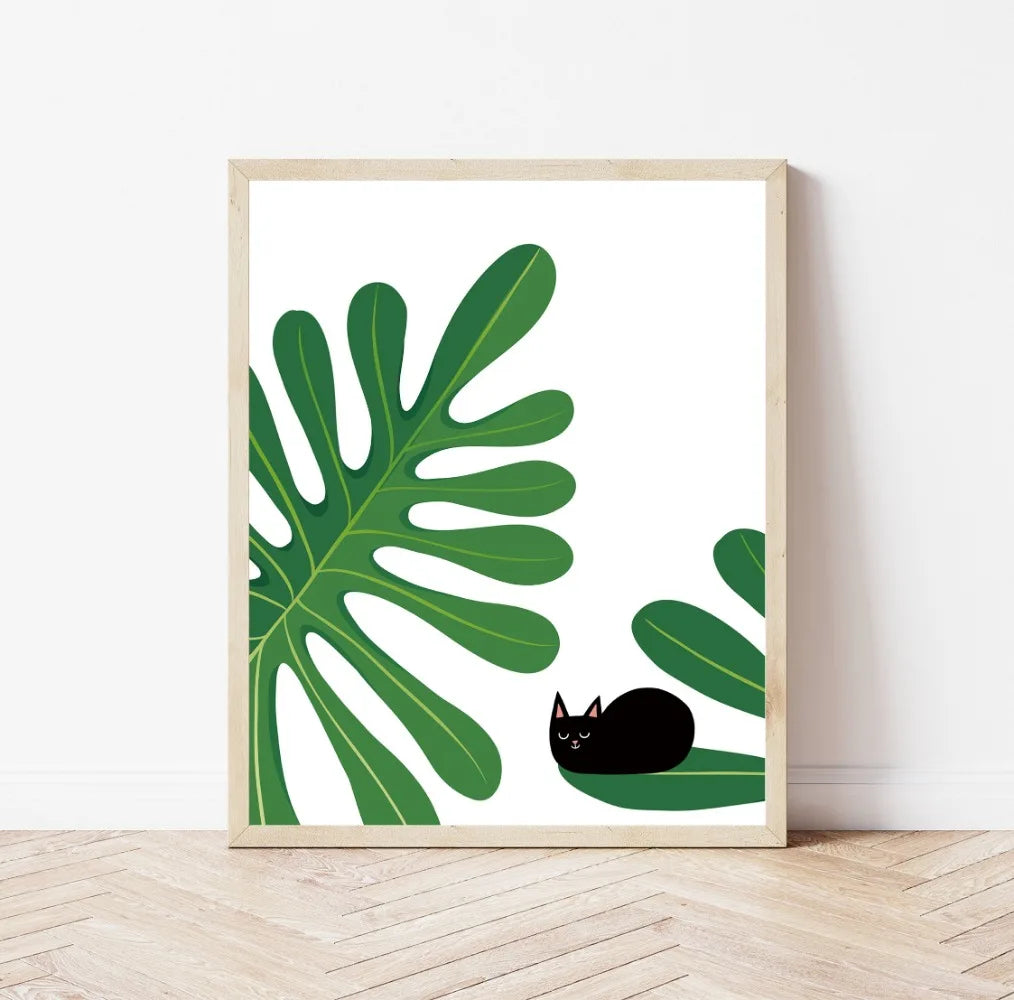 Minimal Plant Cat Poster | 28