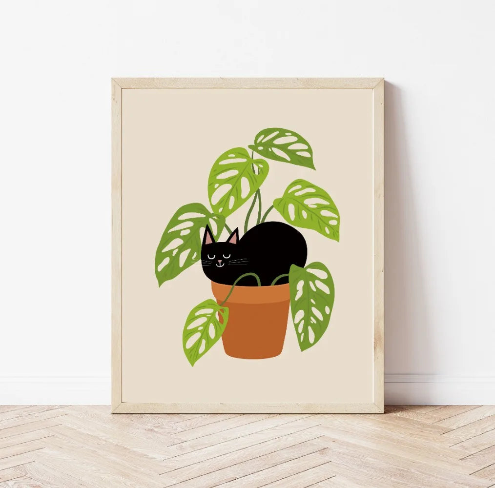 Minimal Plant Cat Poster | 5