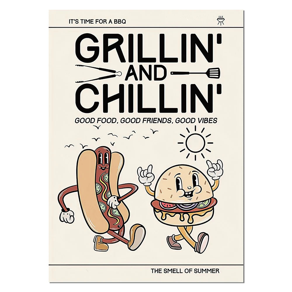 Breakfast Retro Character Poster | Grillin&#39; and Chillin&#39;