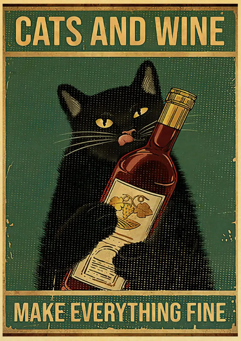 Black Cat Vintage Posters ｜Cat &amp; Wine