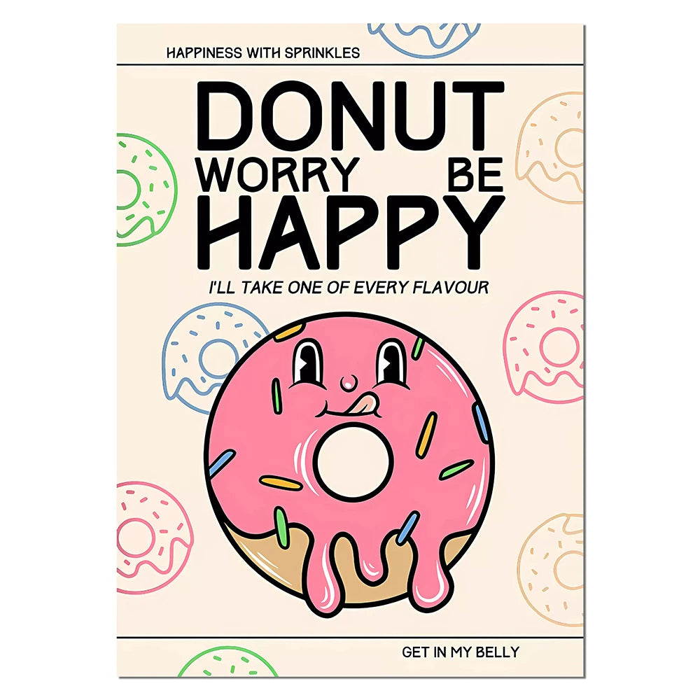 Breakfast Retro Character Poster | Donut Worry Be Happy