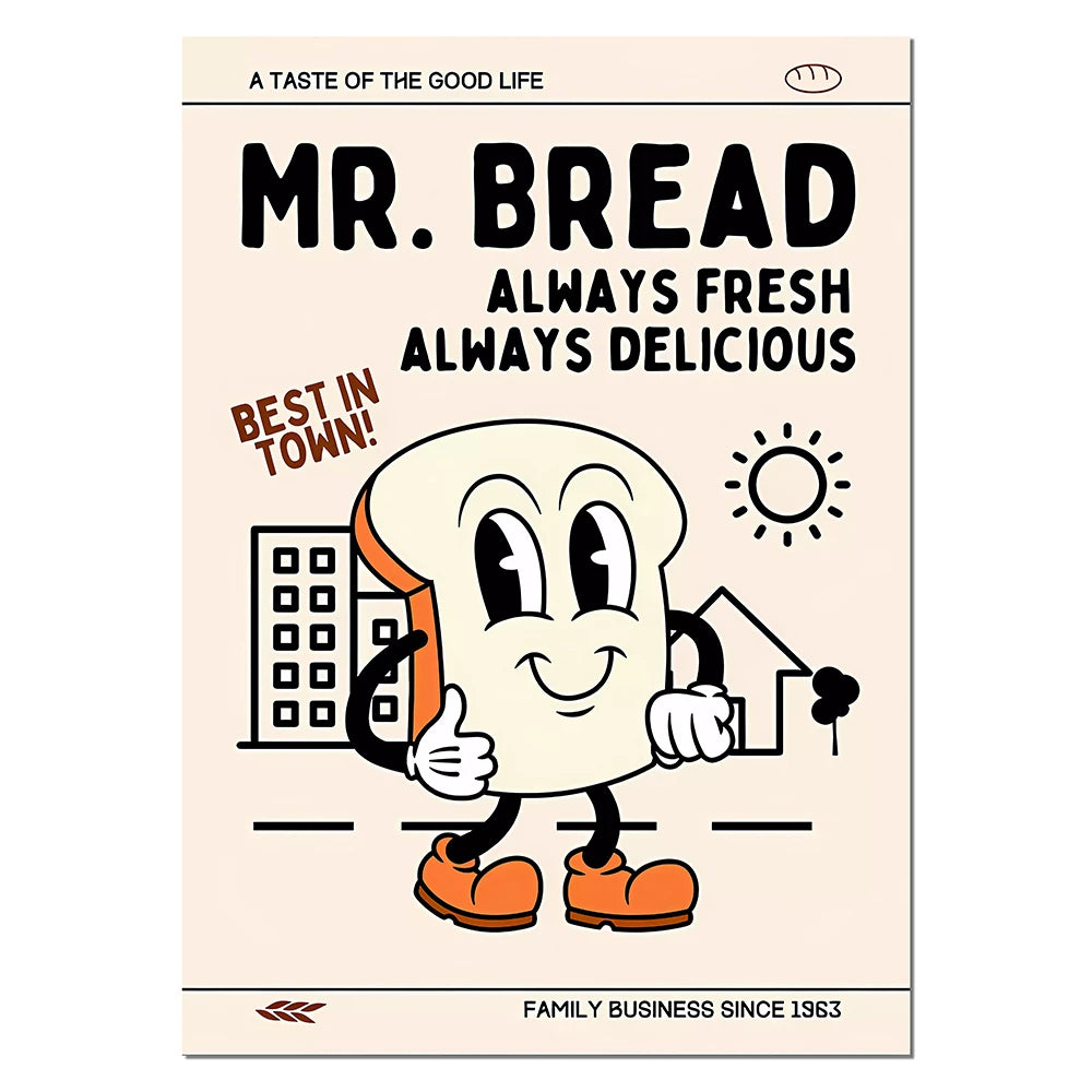 Breakfast Retro Character Poster | Mr. Bread